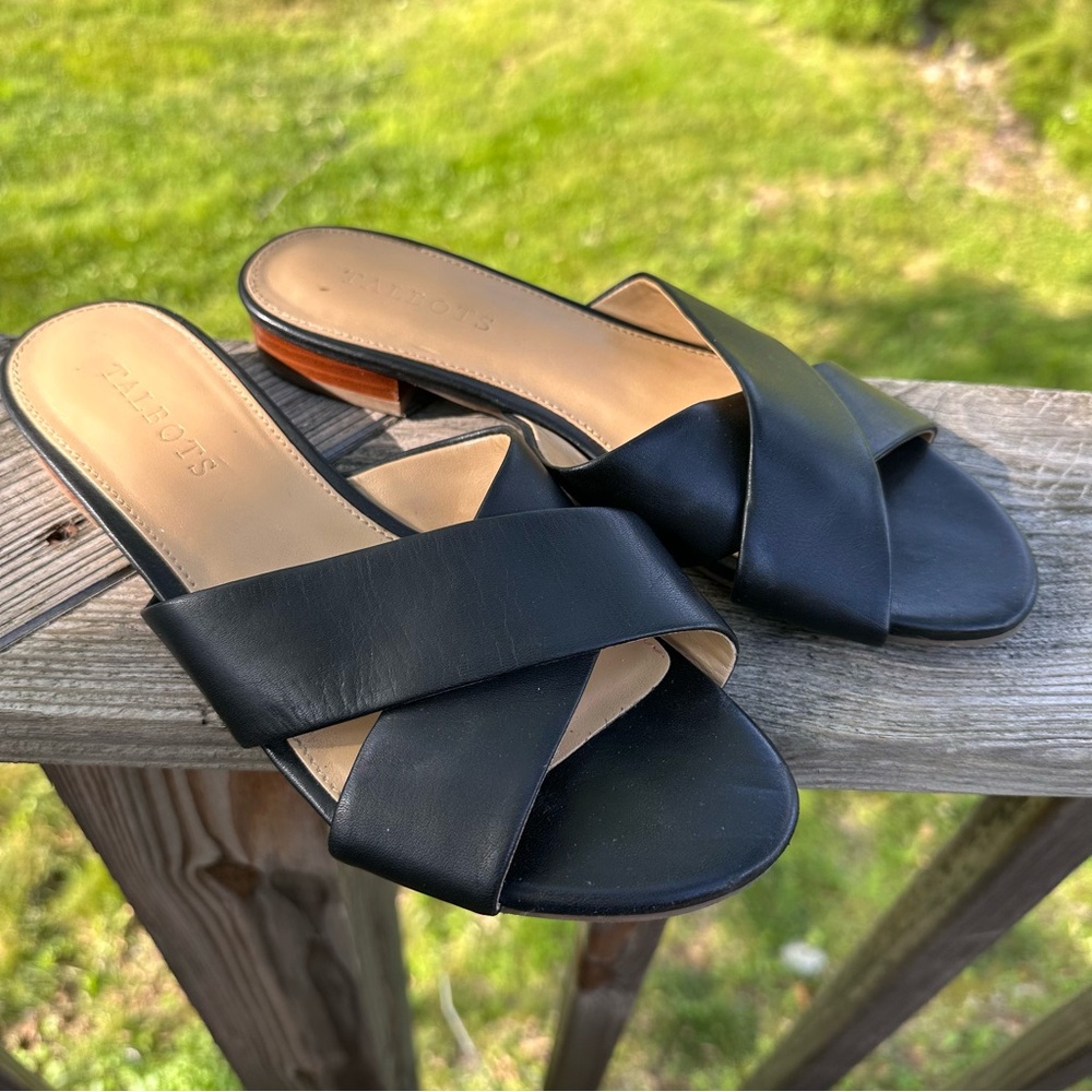 Talbots Black Leather Slide Sandals
